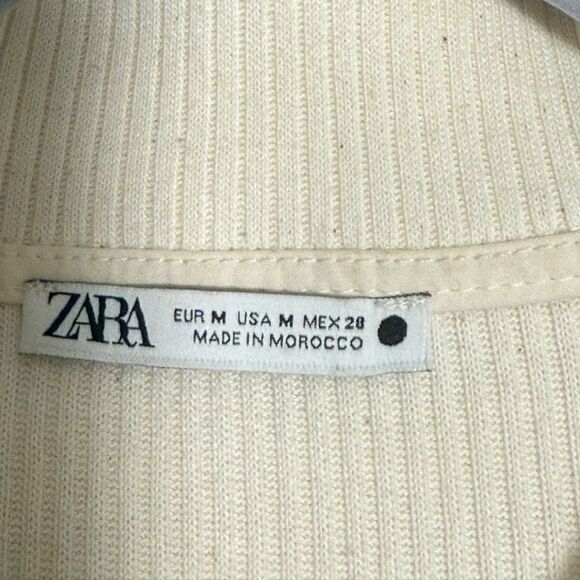 Zara 1/4 Zip Short Sleeve Ribbed Knit Mini Dress in Off White. Size M. - Picture 6 of 6